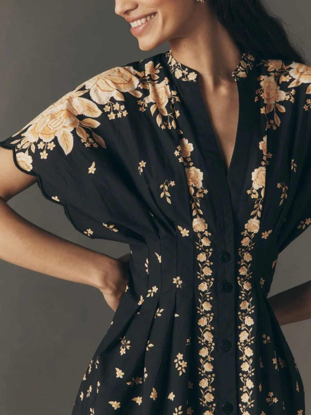 FARM Rio x Anthropologie Black Floral Cotton Midi Dress - Picture 3 of 4